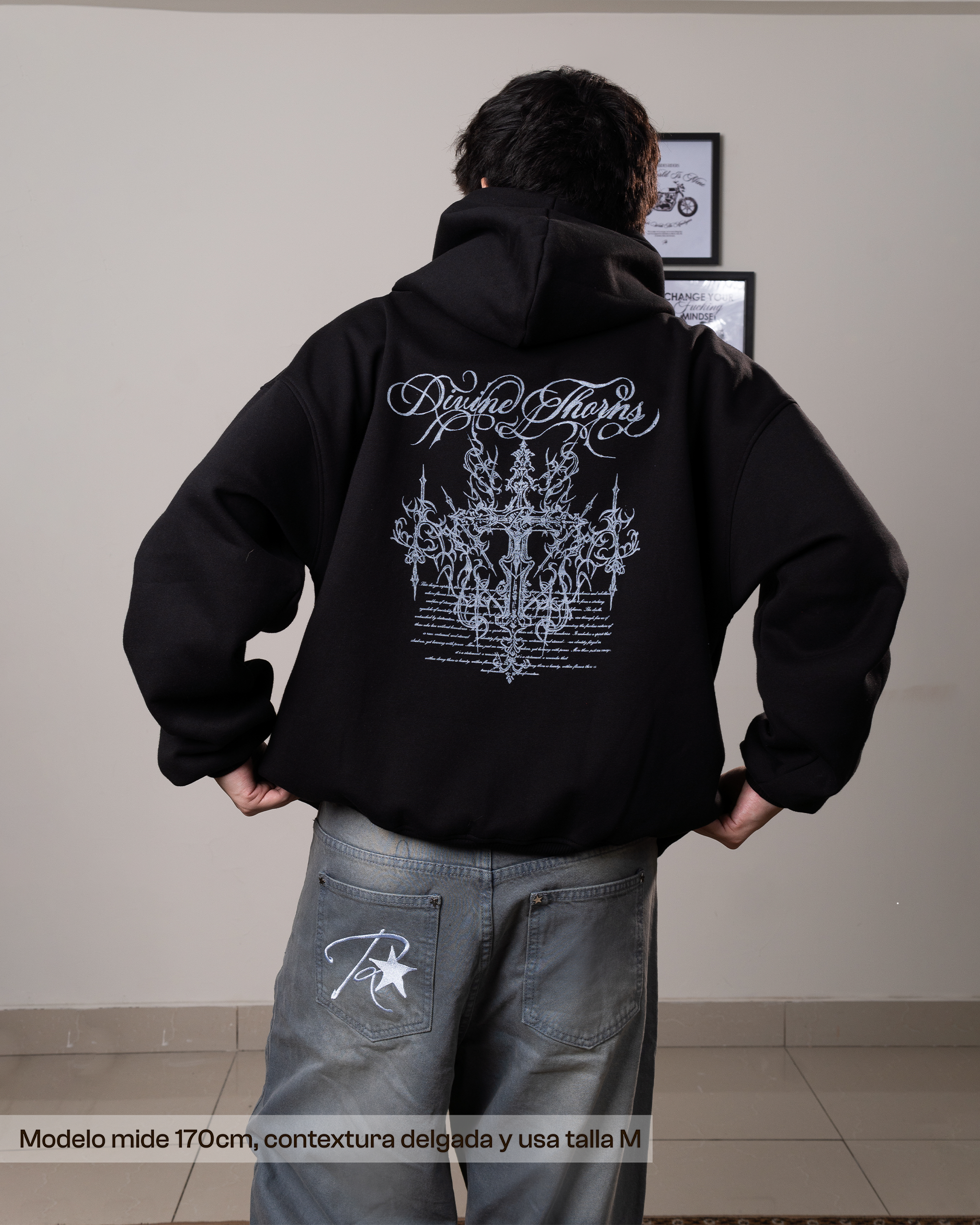 Hoodie Boxy - Black Thorns